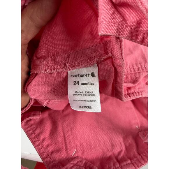 Carhartt Girl Pink Overalls 24 Months Cotton Embroidered Veggie Detail - Picture 9 of 9